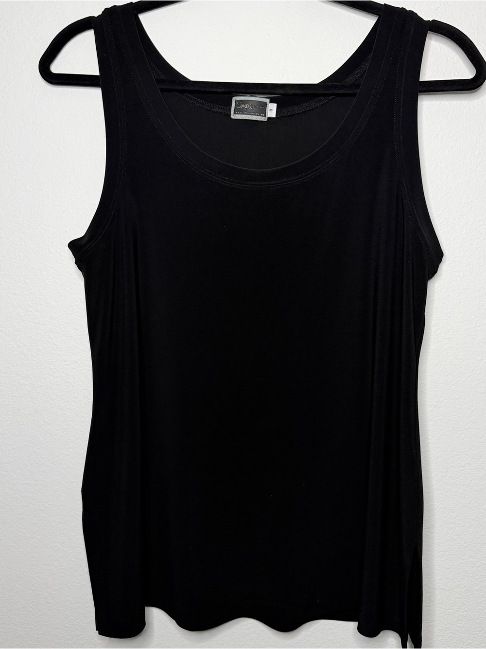 Sympli Made in Canada Black Split Hem Tank Tunic Sz 8 Minimalist Travel Capsule